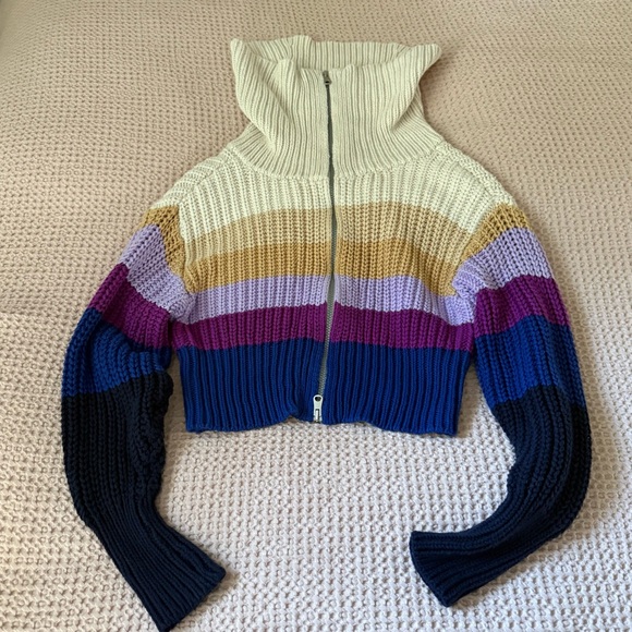 Aerie Colorblock Chunky Knit Zip Sweater Size Small - Picture 4 of 7